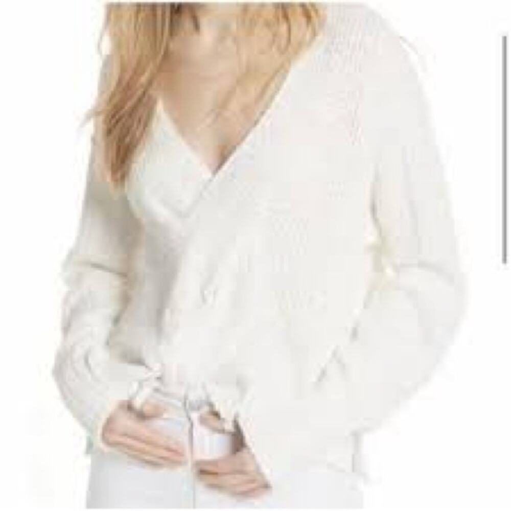 FREE PEOPLE White Coco V-Neck Wrap Knit Sweater Size L